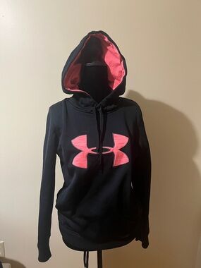 Under Armour Black Hoodie with Pink Logo and Lined Hood